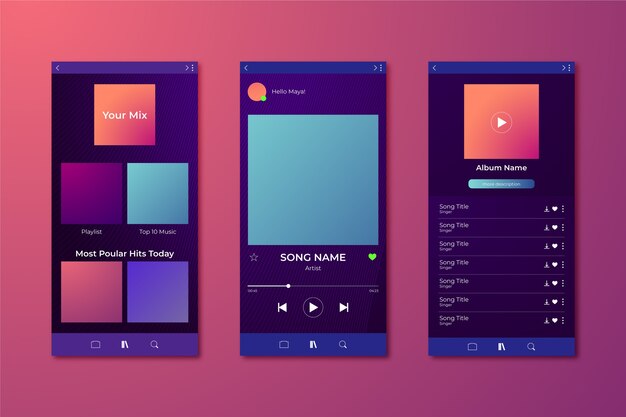 Concepto de interfaz de plantilla de aplicación de reproductor de música