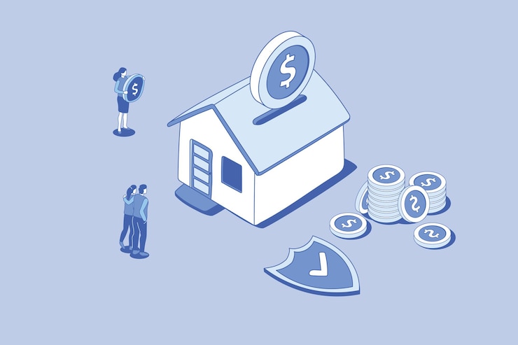 Vector gratuito concepto de inversión de ahorro de la casa con personas y ahorro de dinero con estilo isométrico de contorno