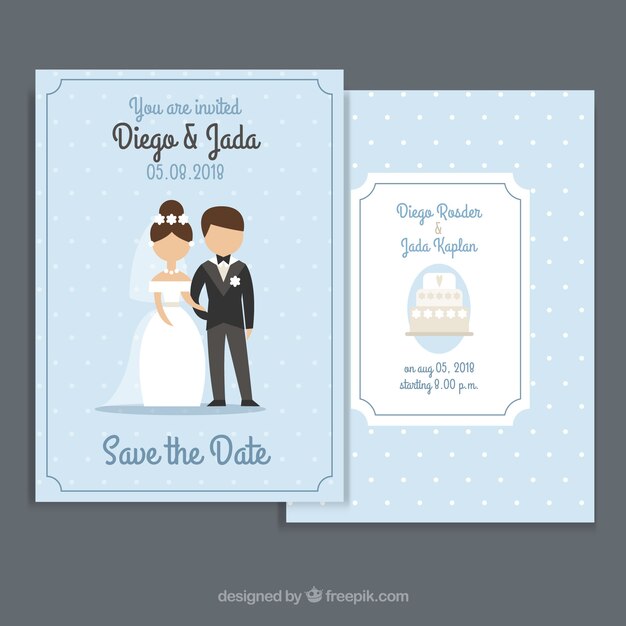 Concepto de invitación de boda con novia y novio