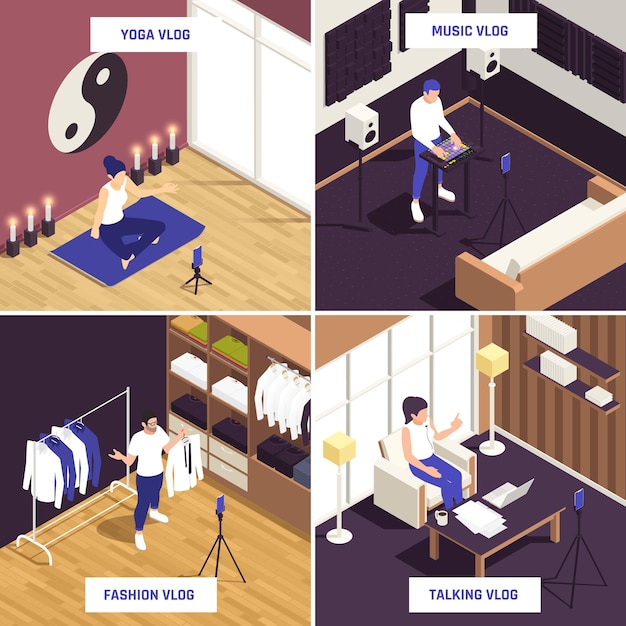 Concepto isométrico de Blogger Vlogger