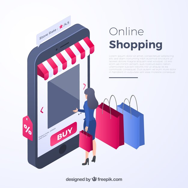 Concepto isométrico de compras con personas