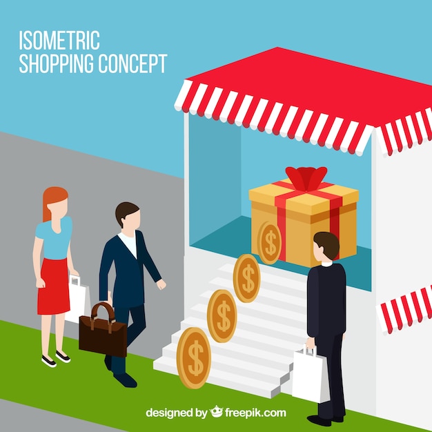 Vector gratuito concepto isométrico de compras con personas