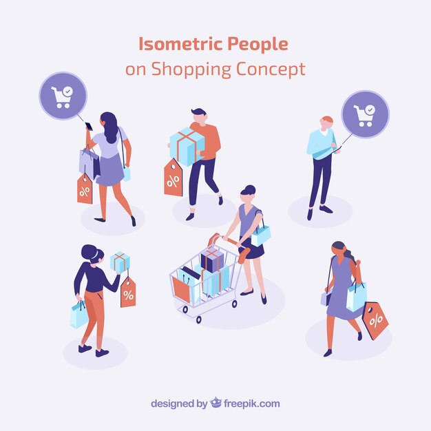 Concepto isométrico de compras con personas