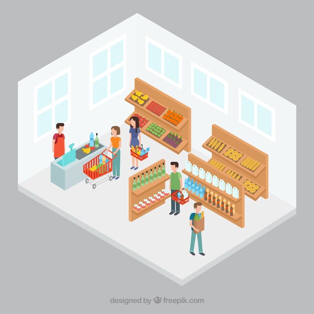 Concepto isométrico de compras con personas