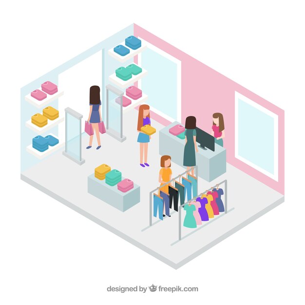 Concepto isométrico de compras con personas