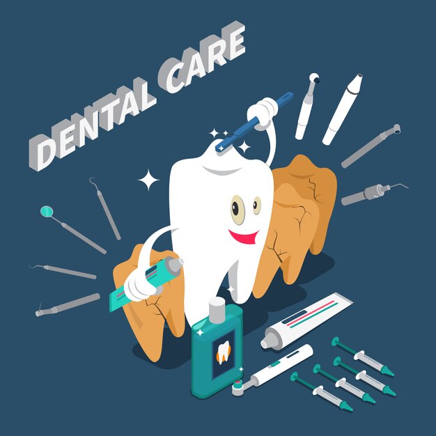 Concepto isométrico del cuidado dental