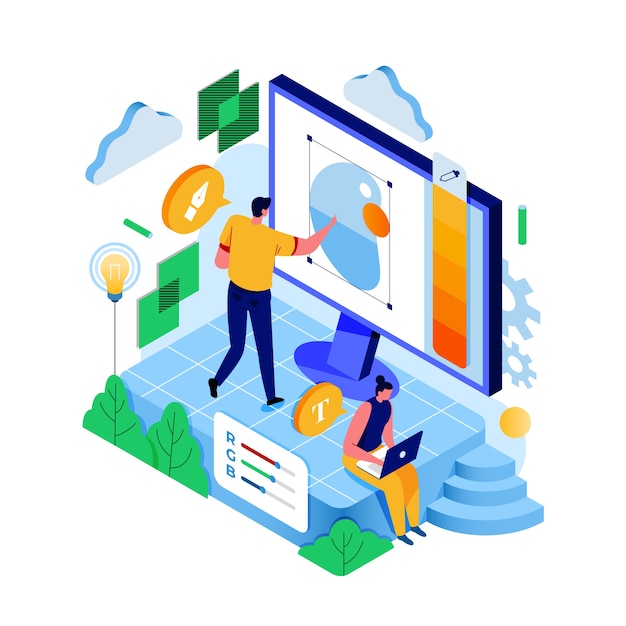 Concepto isométrico del editor de fotografía en línea