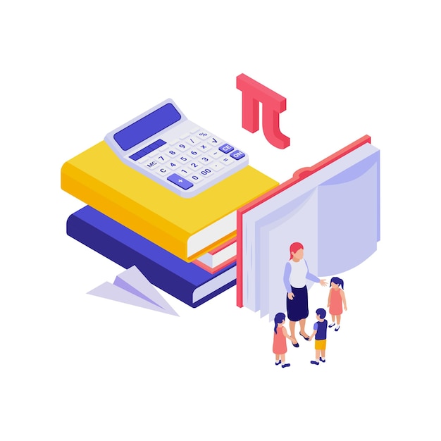 Concepto isométrico de educación con ilustración de personajes humanos