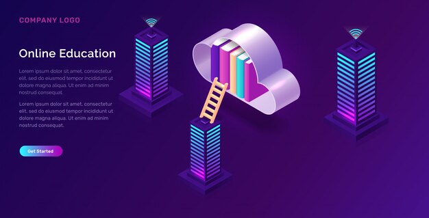 Concepto isométrico de educación en línea
