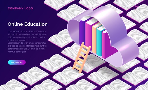 Concepto isométrico de educación en línea