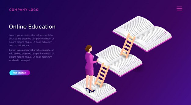 Concepto isométrico de educación o formación en línea.