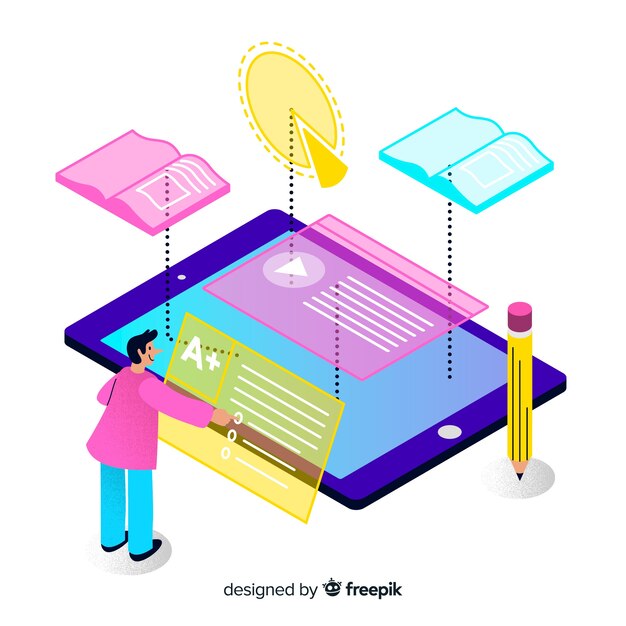 Concepto isométrico de educación online