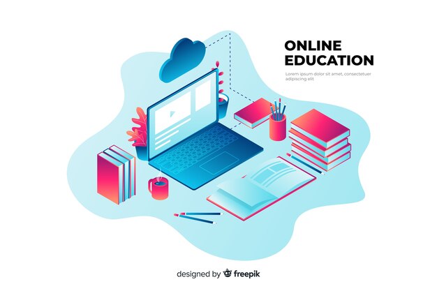 Concepto isométrico de educación online