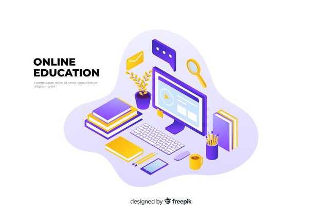 Concepto isométrico de educación online