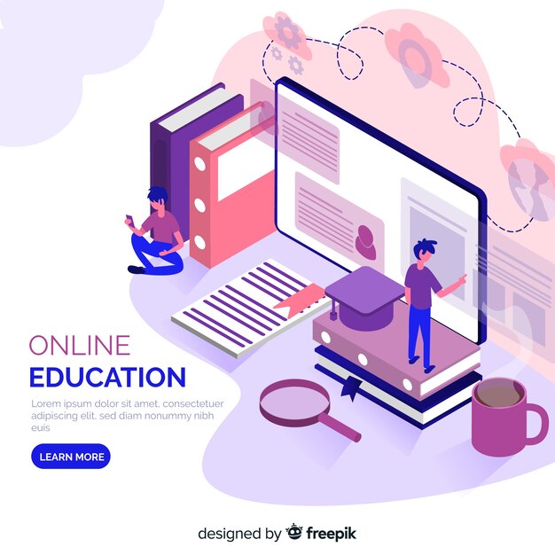 Concepto isométrico de educación online