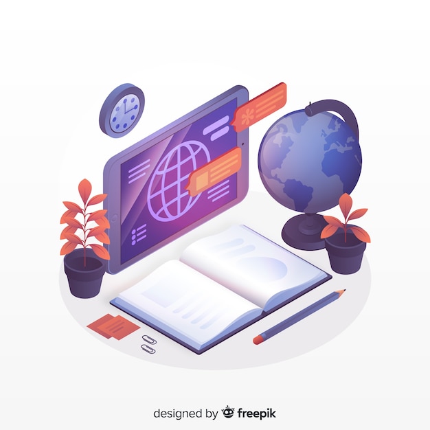 Concepto isométrico de educación online
