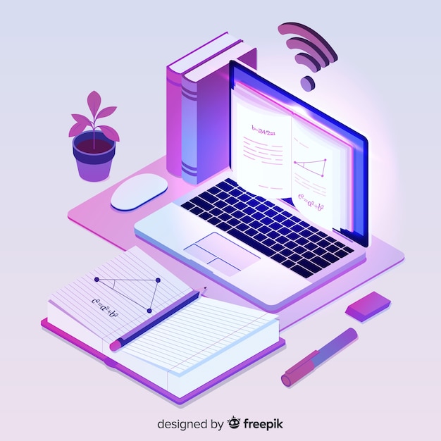 Concepto isométrico de educación online