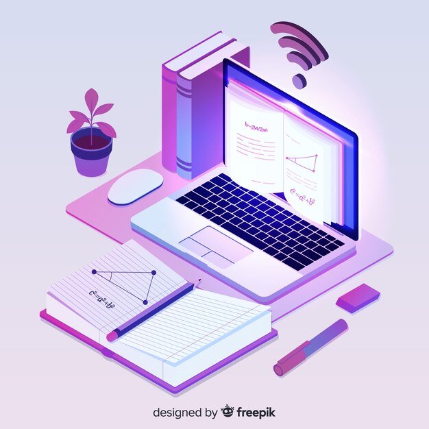 Concepto isométrico de educación online