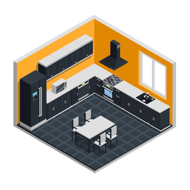 Concepto isométrico interior de cocina
