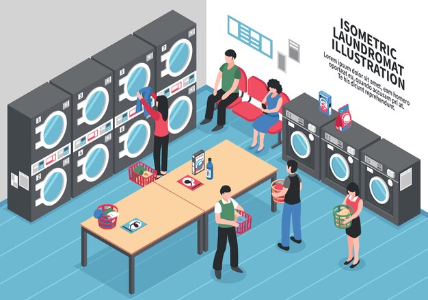 Concepto isométrico de lavandería