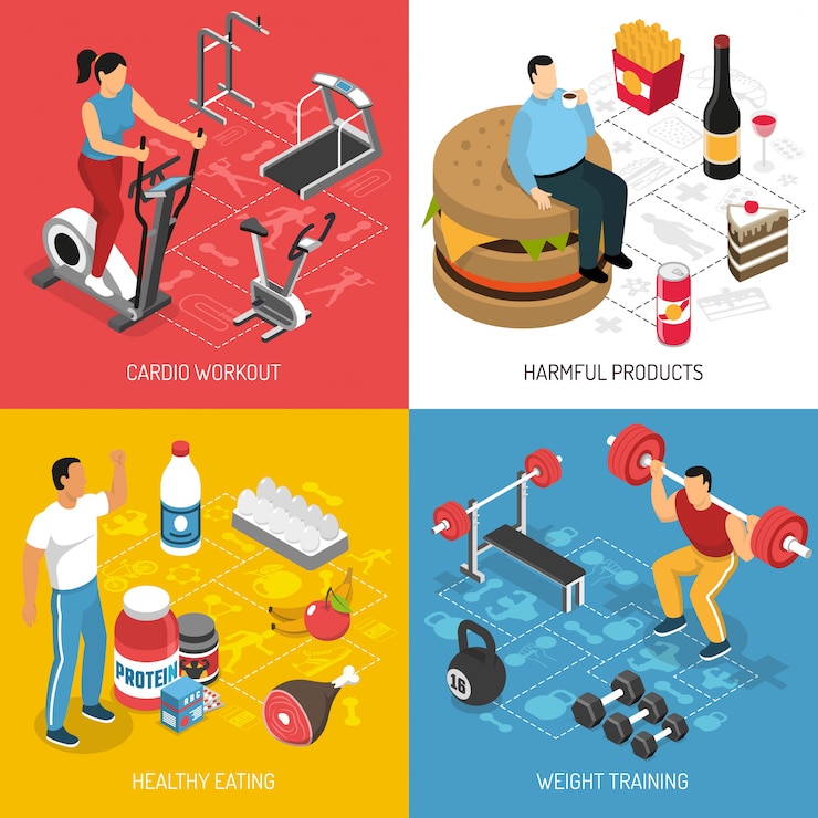 Vector gratuito concepto isométrico de nutrición deportiva de fitness