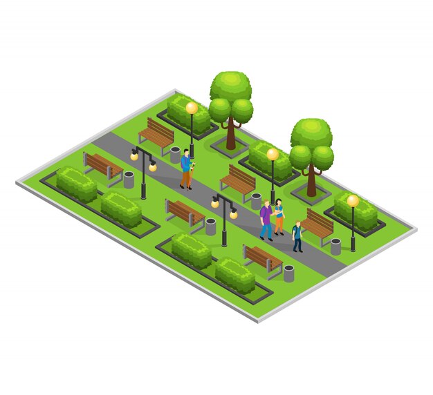 Concepto isométrico del parque de la ciudad
