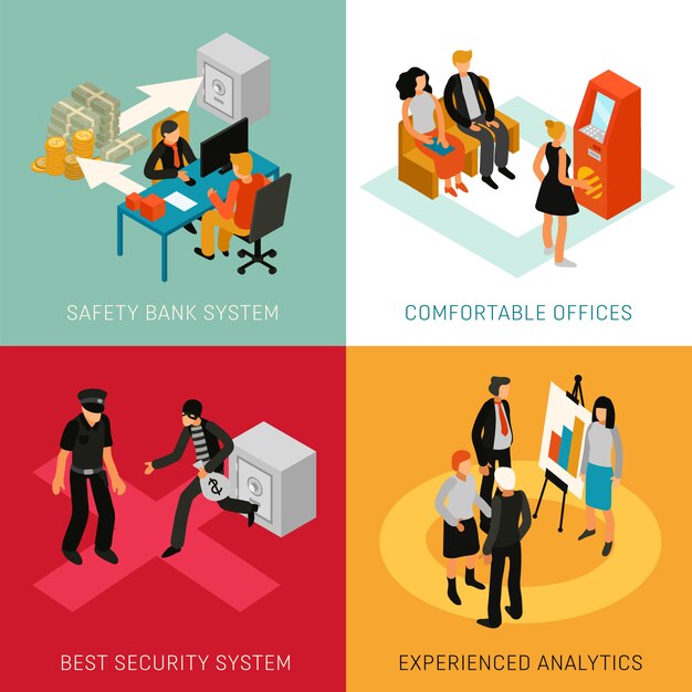 Concepto isométrico de personas del banco