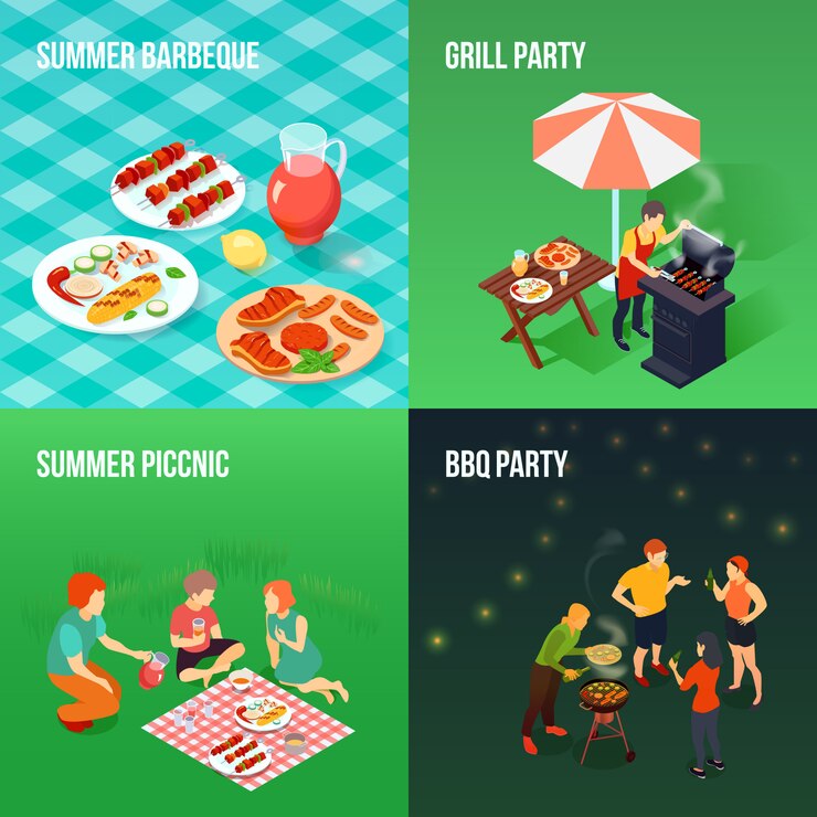 Vector gratuito concepto isométrico de picnic familiar