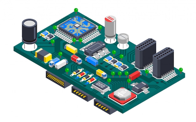 Vector gratuito concepto isométrico de la placa de circuito