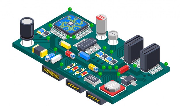 Concepto isométrico de la placa de circuito