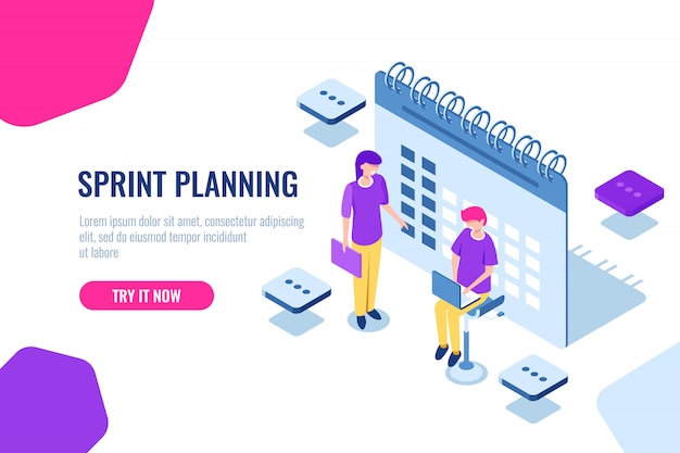 Vector gratuito concepto isométrico de planificación de sprint, relleno de calendario, recordatorio de asuntos importantes