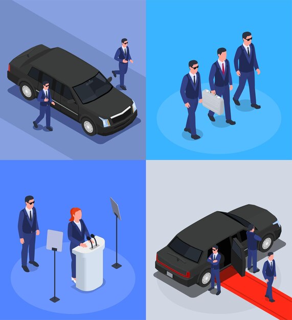 Concepto isométrico del servicio de seguridad