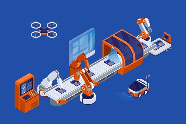 Concepto isométrico de tecnología de industria inteligente