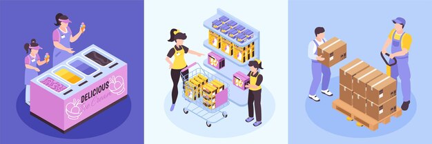 Concepto isométrico de trabajo adolescente establecido con jóvenes que trabajan con adultos ilustraciones vectoriales aisladas