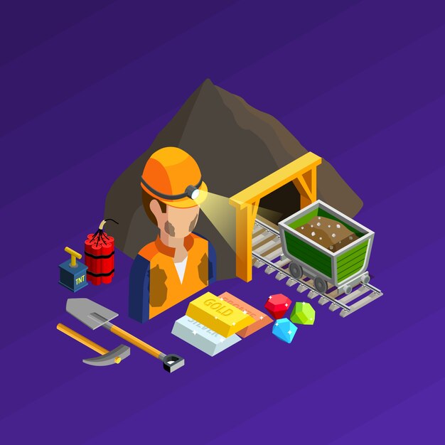 Concepto isométrico de trabajo minero