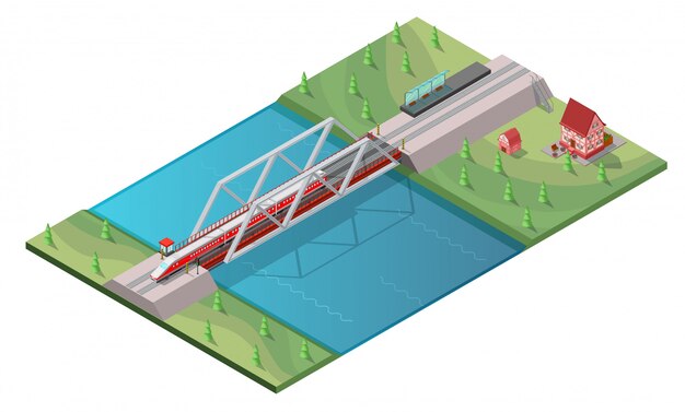 Concepto isométrico de tren de alta velocidad de pasajeros