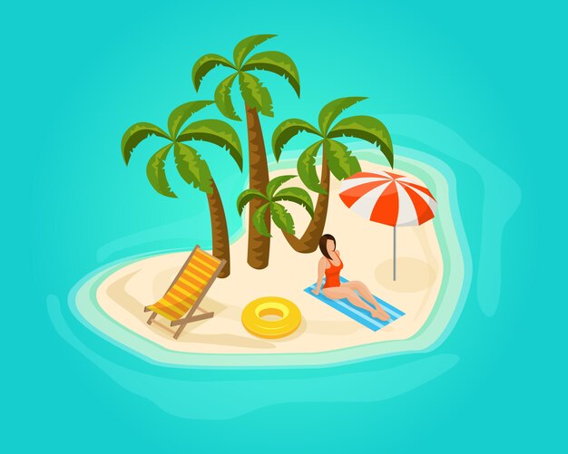 Concepto isométrico de vacaciones en la isla