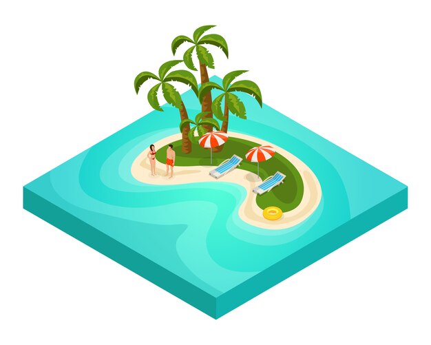 Concepto isométrico de vacaciones de playa tropical