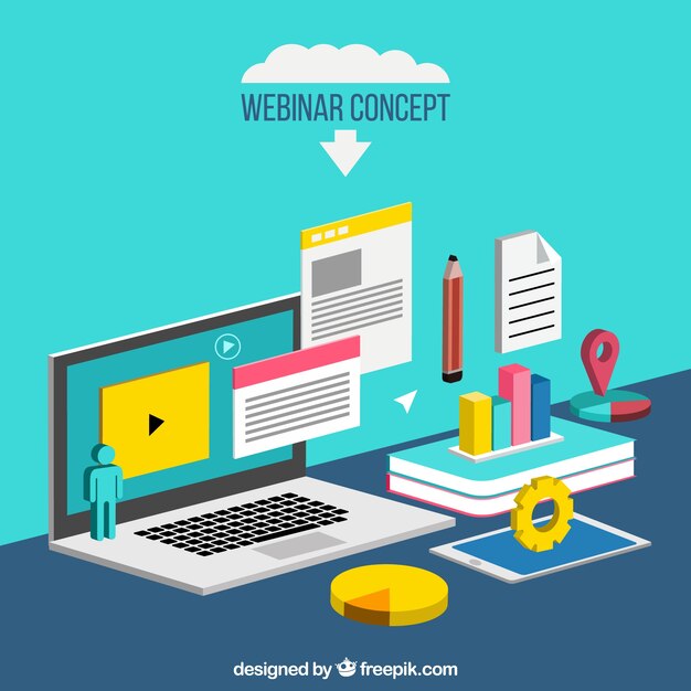 Concepto isométrico de webinar