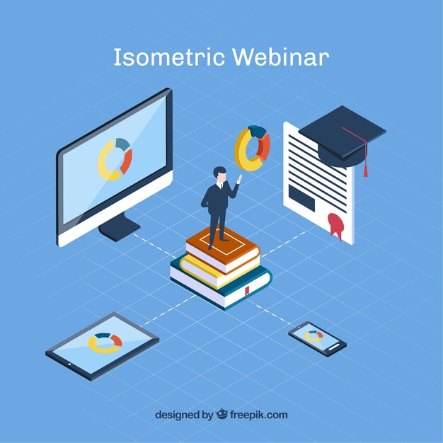Concepto isométrico de webinar