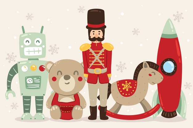 Concepto de juguetes de Navidad en mano alzada