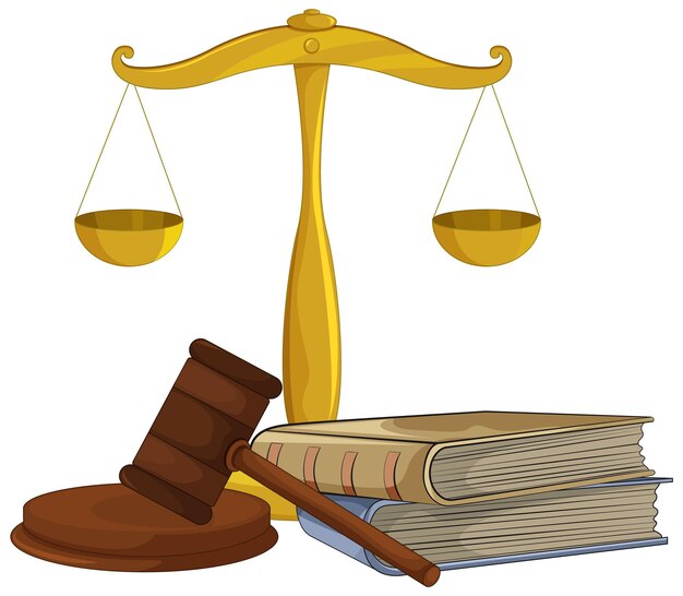 Concepto de justicia con balanza y martillo