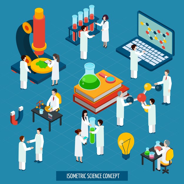Concepto de laboratorio de ciencia isométrica composición banner