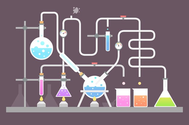 Concepto de laboratorio de ciencias de estilo plano
