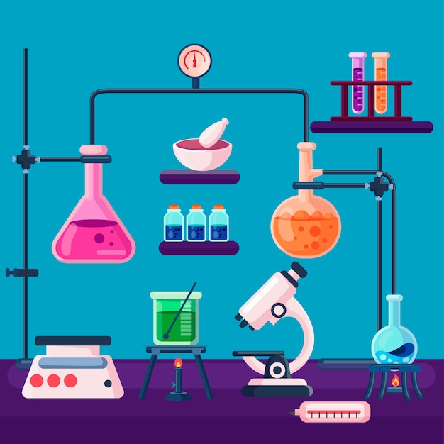 Concepto de laboratorio de ciencias plano