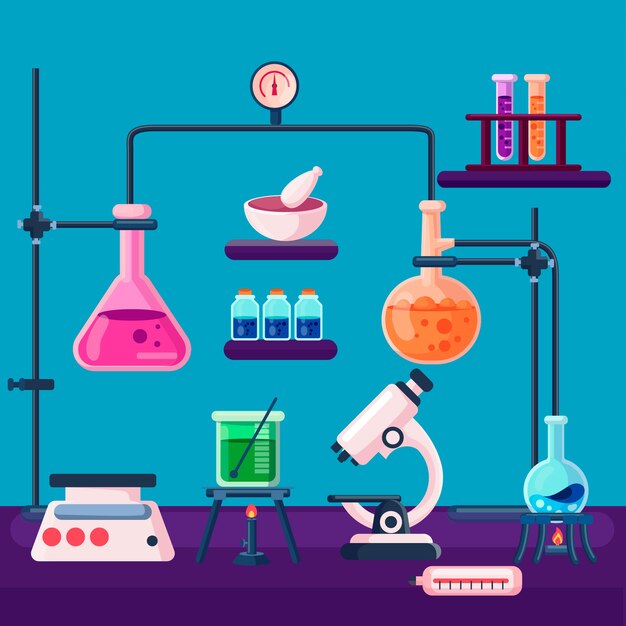 Concepto de laboratorio de ciencias plano