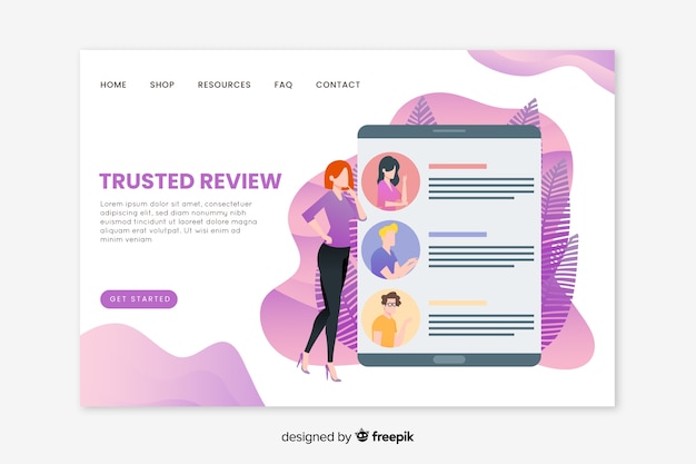 Concepto de landing page de reseñas