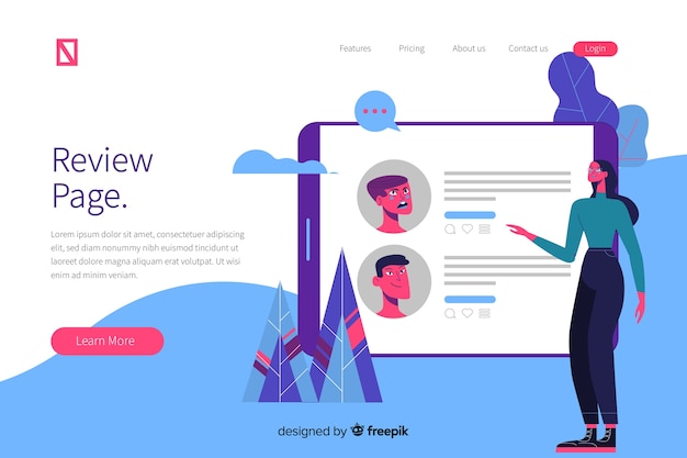 Concepto de landing page de reseñas