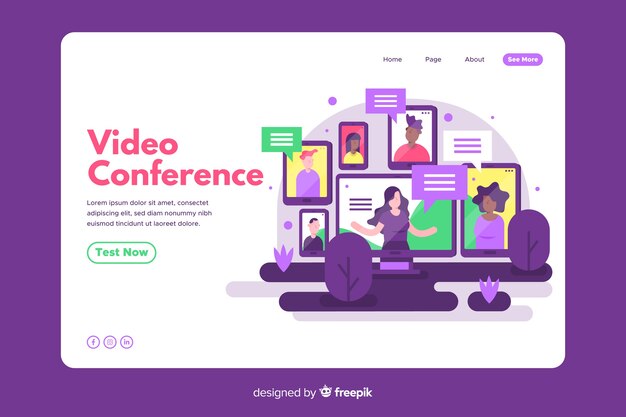 Concepto para landing page de videoconferencia