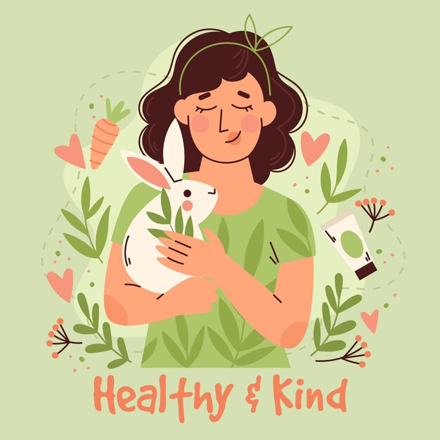 Concepto libre de crueldad y vegano dibujado a mano